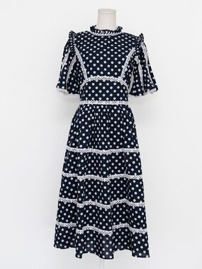 Prosperina - Andromeda Navy Polka Dot Cotton Midi Dress